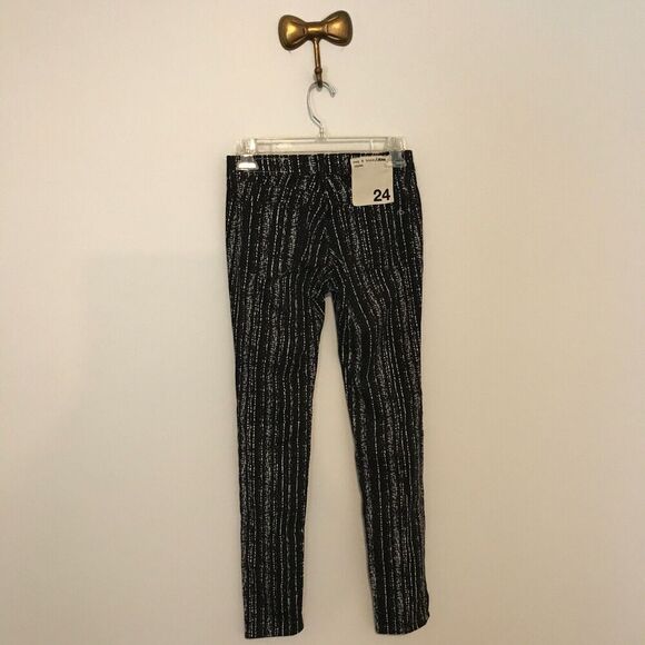 Rag & Bone Jean Black/White Barcode Print Stretch Leggings - Size 24 - NWT - Picture 2 of 12